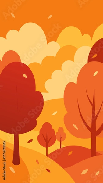Obraz Illustration of an autumn landscape with trees and sky