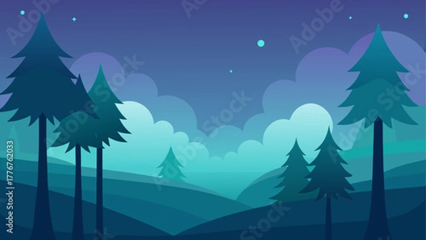 Obraz Illustration of a forest landscape at twilight time
