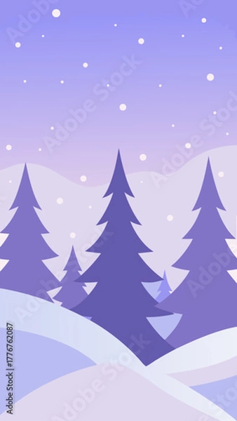 Obraz Illustration of winter landscape with falling snow