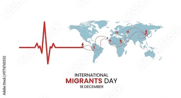 Obraz International migrants day illustration with world map isolated on white background