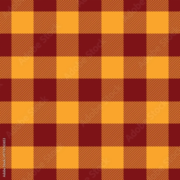 Fototapeta Seamless yellow, red color check heart pattern.Repeating patern plaid. Checkered design for prints.Repeated tartan fabric.Vector scottish fabriс. Ekose texture. Madras flannel.Checker line.Stripe ging