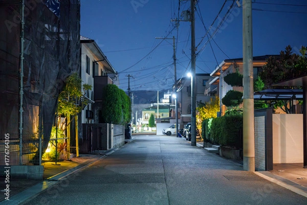 Obraz 街灯に照らされた静寂の路地