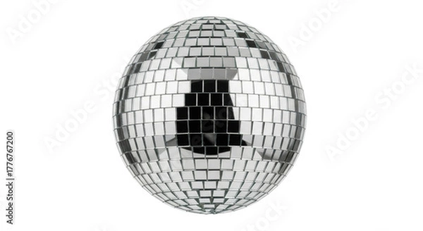 Fototapeta Reflective disco ball on black background with mirrored tiles