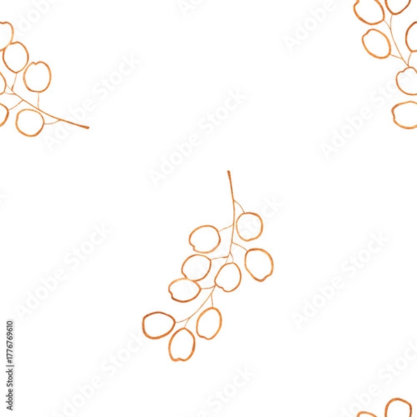 Fototapeta Minimal seamless pattern with simple brown line branches on white background. Elegant botanical design perfect for packaging, stationery, fabric, and modern natural decor projects.