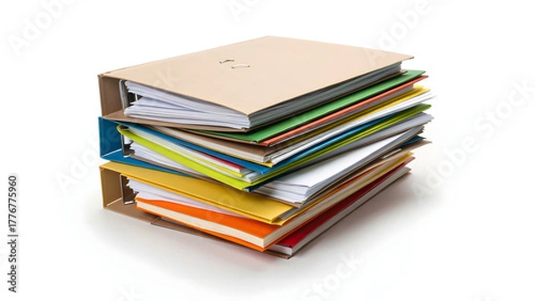 Obraz Organized Chaos Pile of Files and Folders in Disarray on White Background