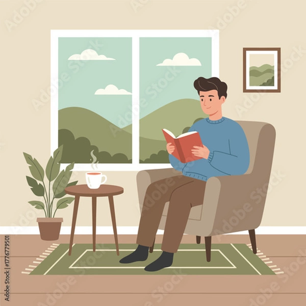 Fototapeta man reading a book