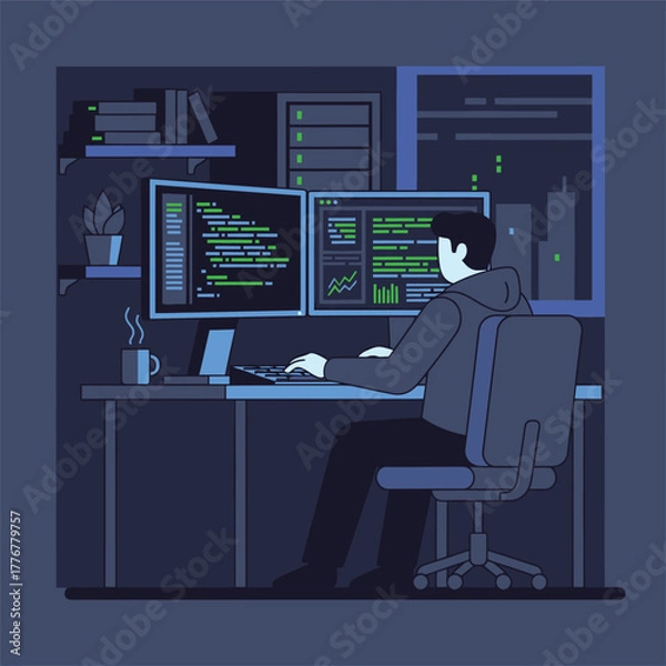 Fototapeta man working on computer