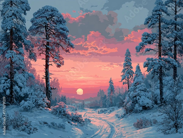 Obraz sunset in the winter forest