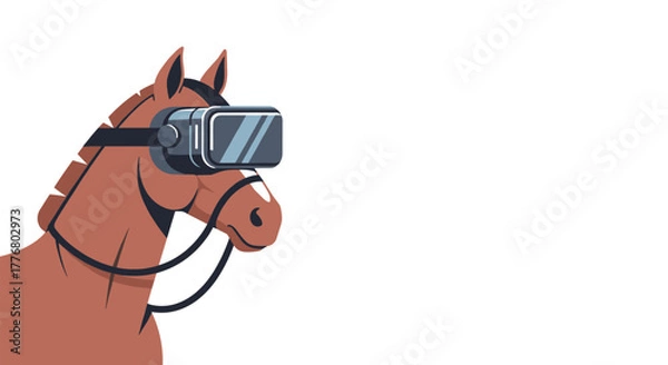 Fototapeta Horse wearing virtual reality headset: futuristic tech concept