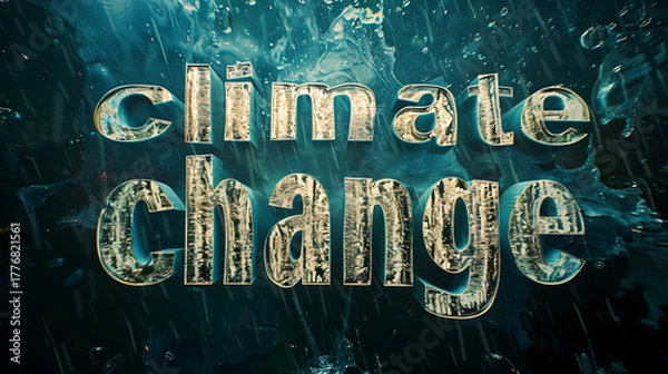 Fototapeta Climate change concept with bold text and rain effects