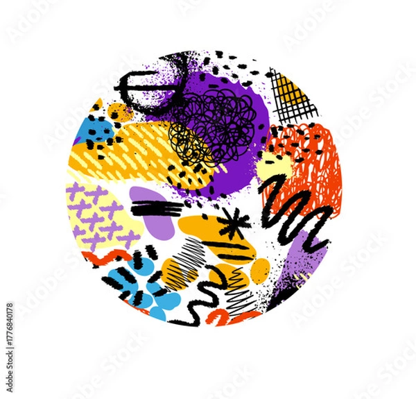 Fototapeta Abstract circle made of colored decorative elements. hand drawn. Not AI. Vector illustration.