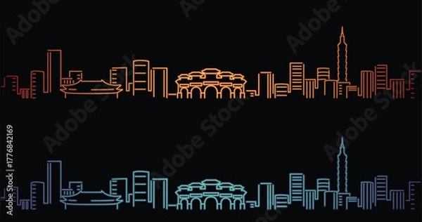 Obraz Taipei Neon Style Simple Skyline on Dark Background