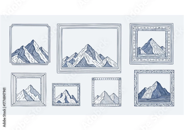 Fototapeta Black silhouette of a mountain range on white background for nature and adventure concept
