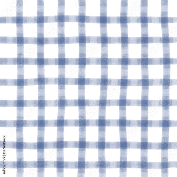 Obraz Navy Blue White Plaid Gingham Hand Drawn Background Pattern Overlay