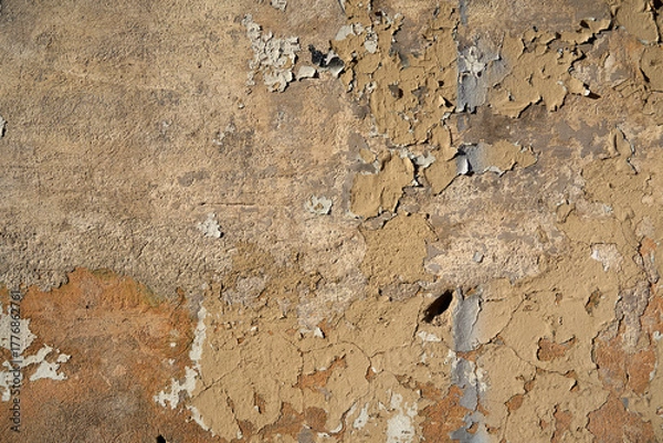 Fototapeta An old painted wall with peeling paint as a background.
