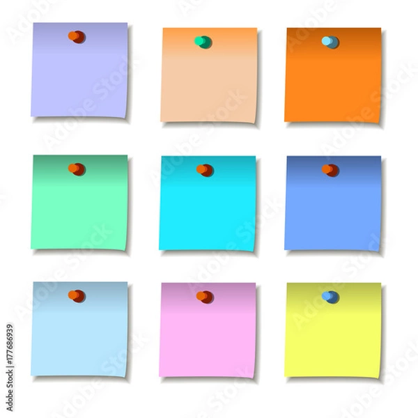 Fototapeta Note paper set. Vector notes, post memo papers isolated on white background eps