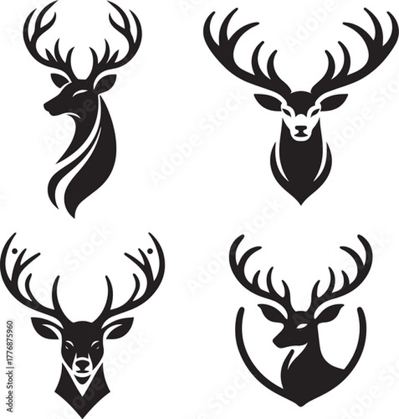 Obraz Deer logo black vector, elegant antlers spreading wide, smooth minimal curves, centered composition, simple and classy design.
