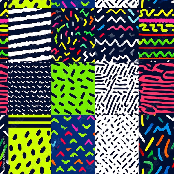 Obraz Neon Memphis Style Abstract Seamless Tile Pattern