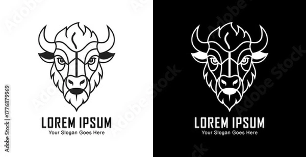Fototapeta Bison head logo design with modern semi-line art style