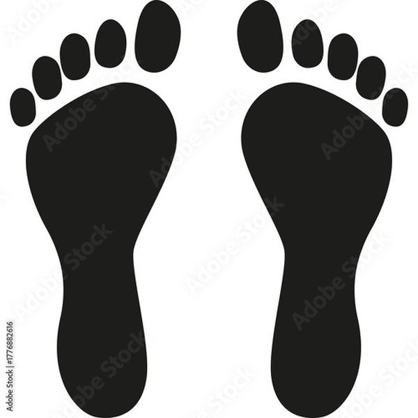 Fototapeta Black Human Footprints Silhouette Isolated on White Background Simple Graphic Symbol for Walking and Movement Clean Design Element
