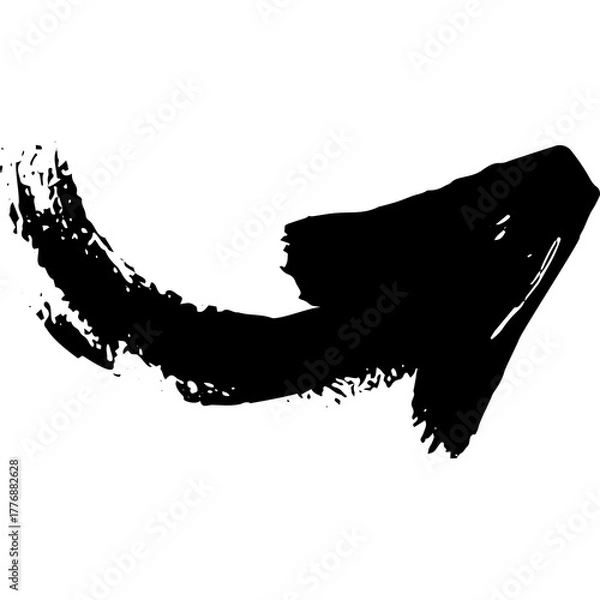 Fototapeta Black Ink Brush Stroke Arrow Pointing Upward With A Curve On A Transparent Background Abstract Graphic Design Element