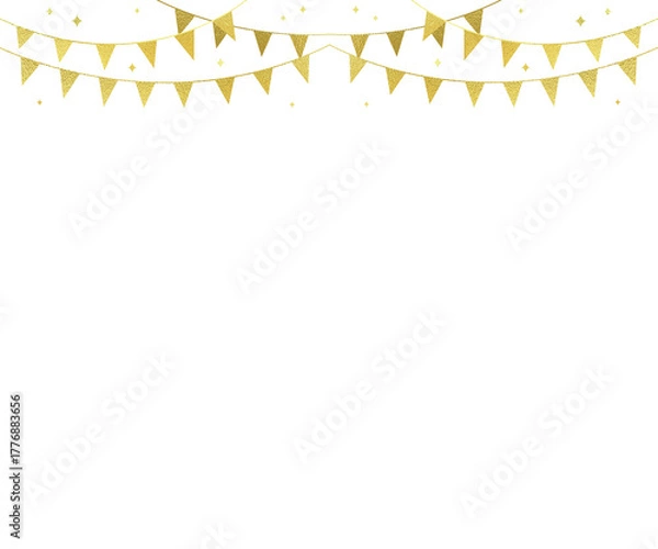 Fototapeta Celebrate success with golden glitter bunting and stars, perfect for party invitations, announcements, or adding a touch of sparkle to any design