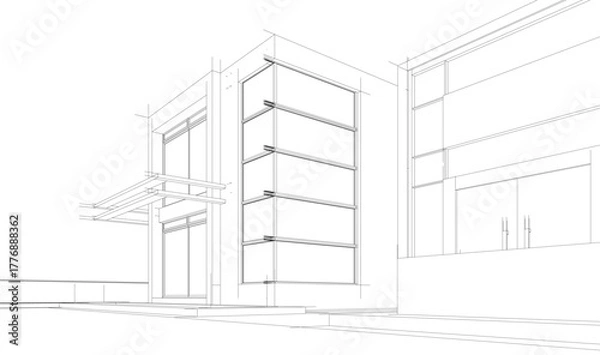 Fototapeta House sketch architectural 3d rendering