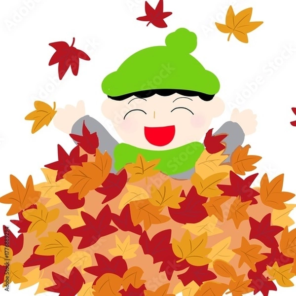 Fototapeta 公園で落ち葉遊びをする子ども