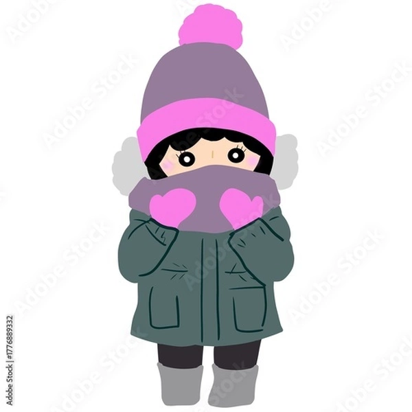 Fototapeta 手袋やニット帽も合わせて冬支度した人