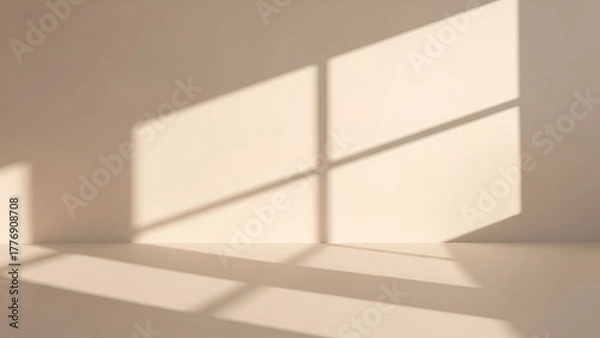 Obraz Sunlit Window Shadow Pattern on White Wall in Minimalist Interior