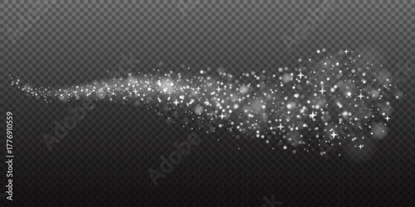 Fototapeta A defined spiral trail of moderate density, featuring clear bokeh lights and a consistent flow of sparkles. This transparent overlay is versatile and ideal for creating a sense of magic and energy in