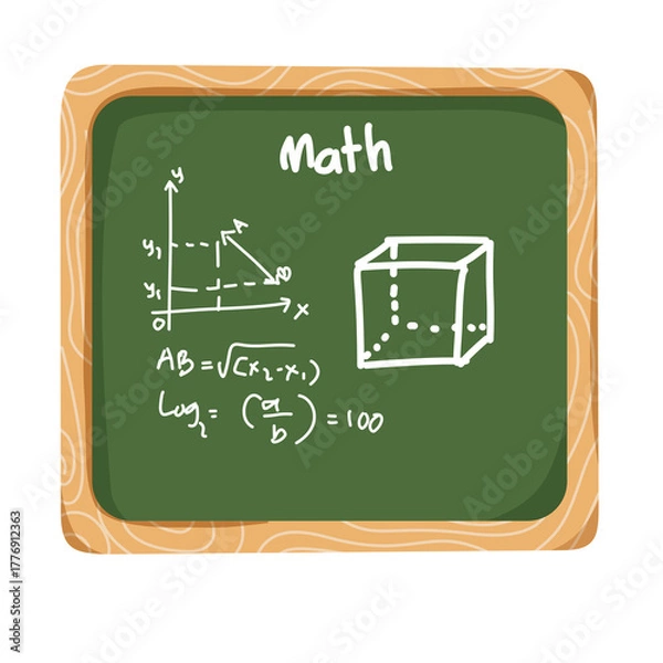 Obraz Green Chalkboard: Math Equations, Geometry, and Coordinates.