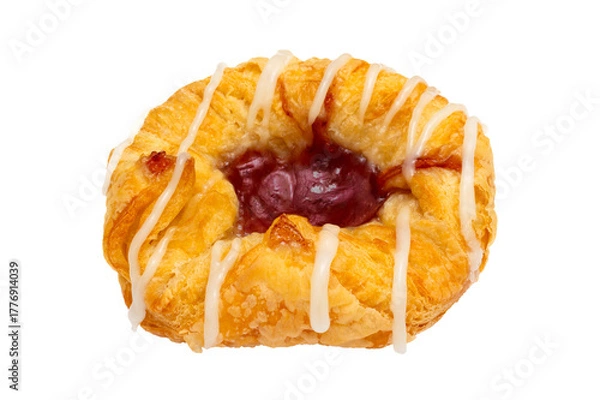 Obraz Sweet tasting strawberry danish with white background