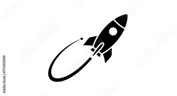 Fototapeta White rocket ship icon on transparent background for technology and innovation