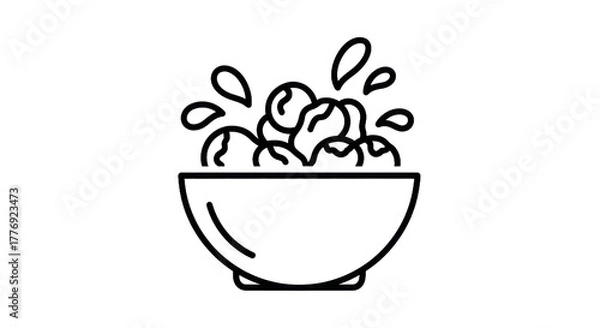 Obraz Outlined bowl with splashing objects illustration on transparent background