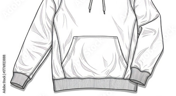Obraz White hoodie sketch illustration with pocket and hood on a white background