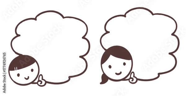 Obraz 可愛い顔付き吹き出しイラスト線画セット