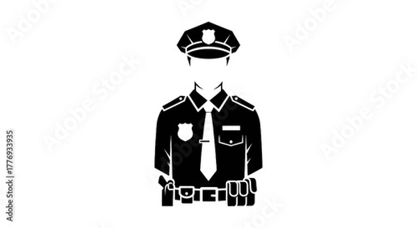 Fototapeta Silhouette of a police officer in uniform with badge and accessories on transparent background