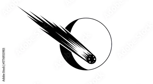 Fototapeta Stylized illustration of a comet streaking past a planet with transparent background