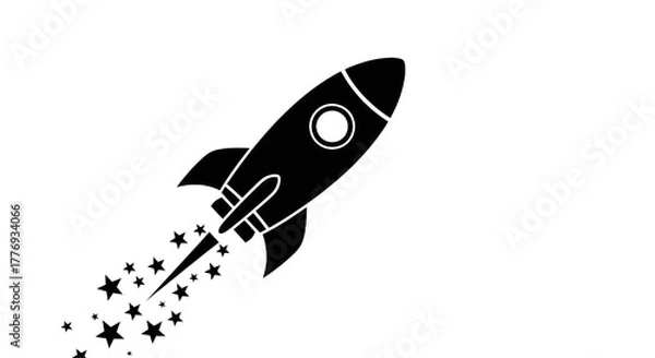 Fototapeta White rocket ship graphic launching with star trail against transparent backdrop