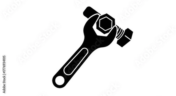 Fototapeta Wrench and bolt illustration simple white outline on transparent background