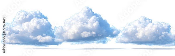 Fototapeta Three fluffy cumulus clouds against a dark background