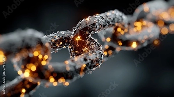 Fototapeta Abstract image of a digital blockchain network with glowing particles and connections