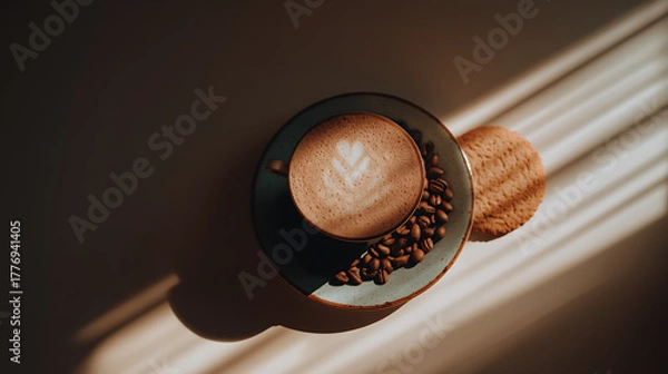 Fototapeta A cup of coffee with a swirl of foam on top