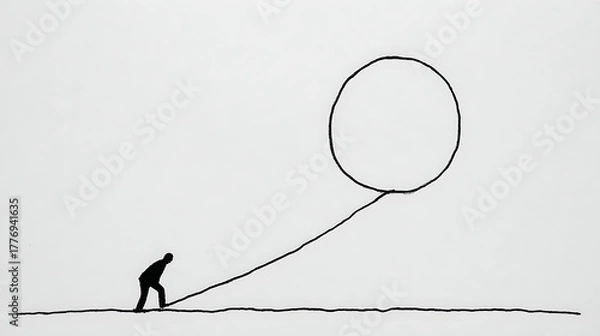 Fototapeta A man is pulling a balloon