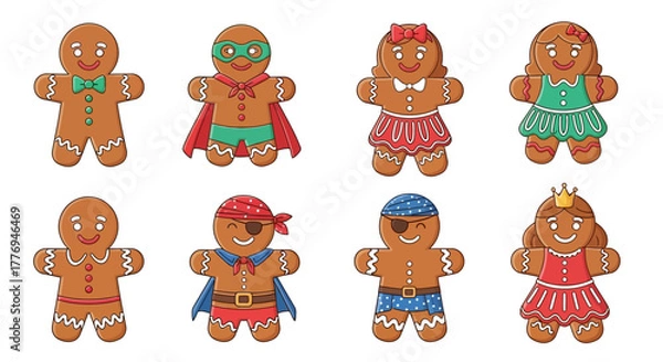 Obraz Cute gingerbread cookies dressed as a pirate, princess, superhero, and more, perfect for holiday or festive occasions