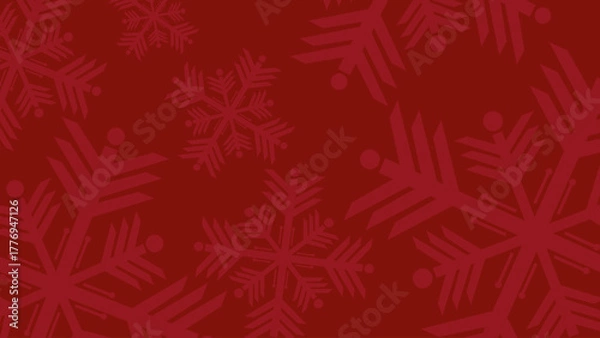 Fototapeta A festive vector background composition featuring large, stylized snowflakes scattered across a deep holiday red backdrop. The monochromatic design uses subtle shade variations for depth, perfect for 