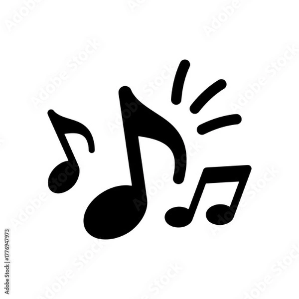 Obraz Black and white illustration of musical notes with radiating lines suggesting sound or melody.