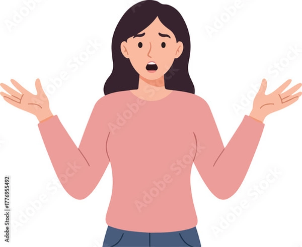 Obraz Young Woman Shrugging With Open Arms White Background Flat Illustration