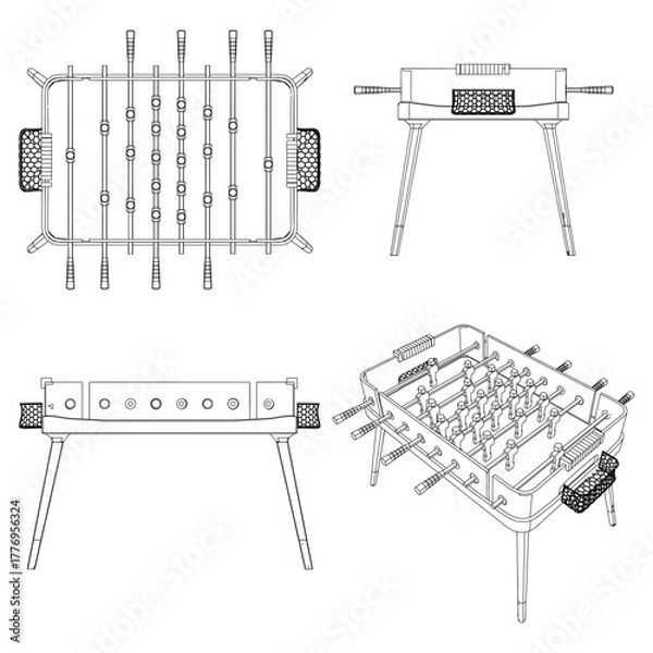 Fototapeta Football And Soccer Table Game Vector. Illustration Of Foosball Table Game Isolated On White Background.